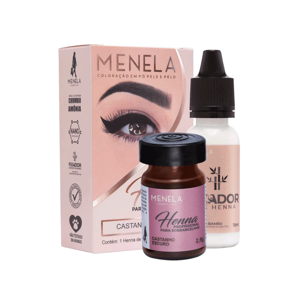 Kit Henna E Fixador Menela Castanho Escuro 2,5g