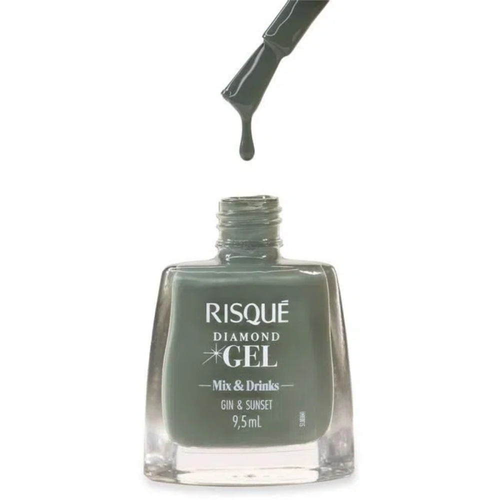 Esmalte Risqué Diamond Gel Gin E Sunset 9,5ml - Verde - Diamond Gel
