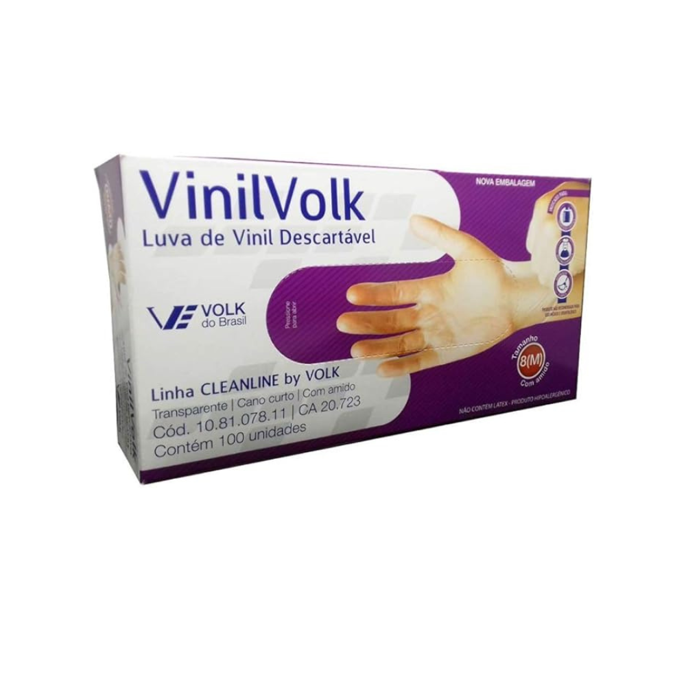 Caixa De Luvas Em Vinil Sem Amido 100 Unidades Tamanho G Volk