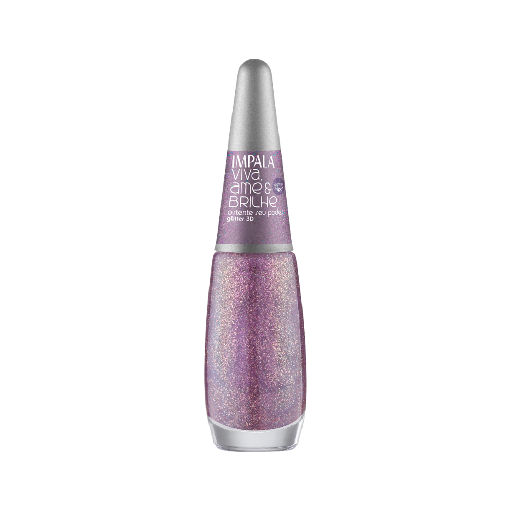 Esmalte Impala Viva, Ame e Brilhe Glitter 3D Ostente Seu Poder 7,5ml