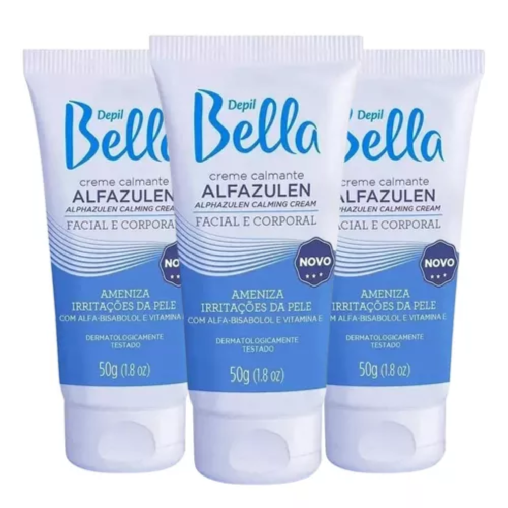 Kit Com 3 Creme Calmante Facial E Corporal Alfazulen Depil Bella 50g