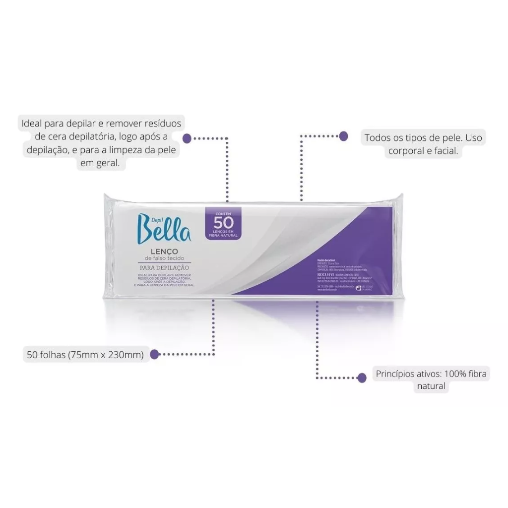 Lenço Perlon Em TNT Depilatório 50 Folhas Depil Bella