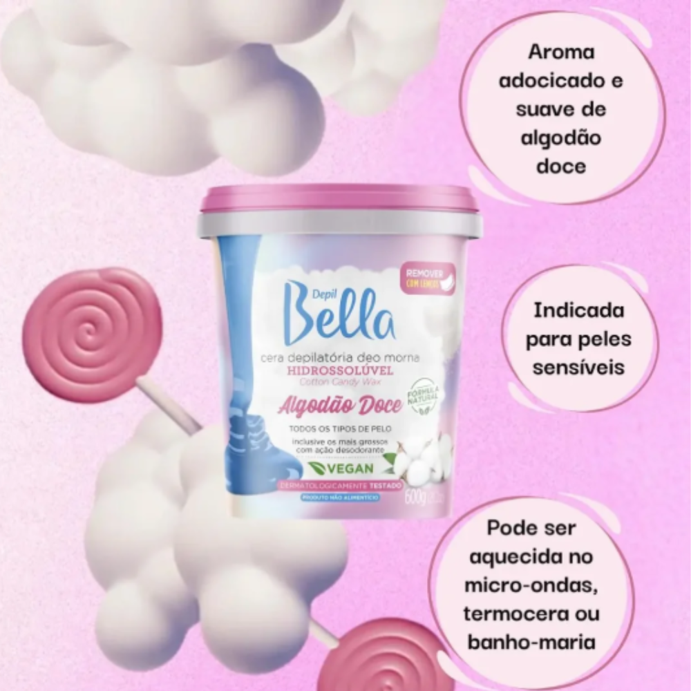 Cera Hidrossolúvel Algodão Doce Depil Bella 1,3kg