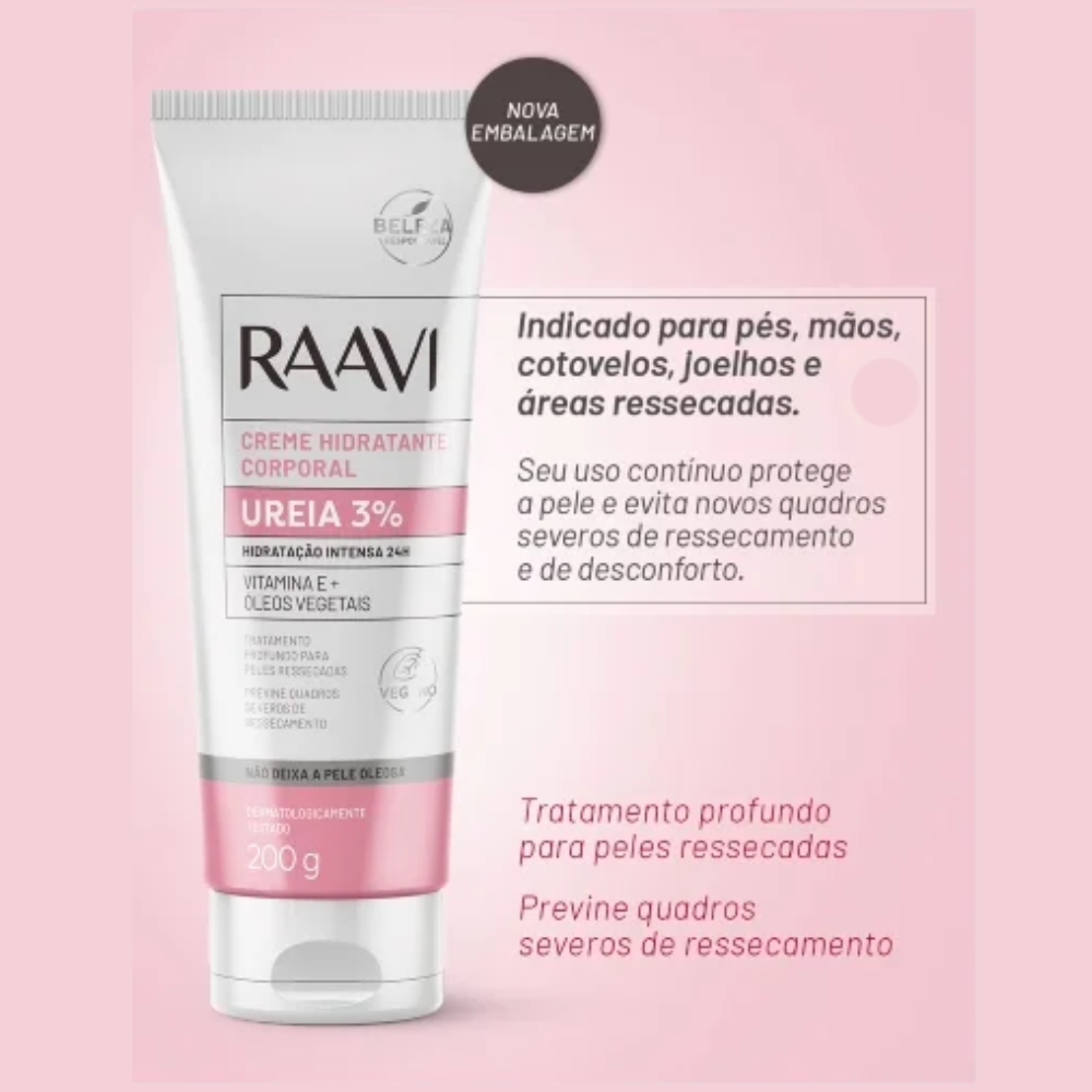 Kit Com 6 Creme Hidratante Ureia 3% Raavi 200g