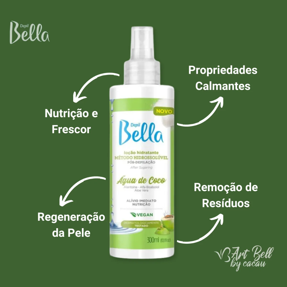 Kit Com 6 Loção Hidratante Hidrossolúvel Água De Coco Pós Depilação Depil Bella 300ml
