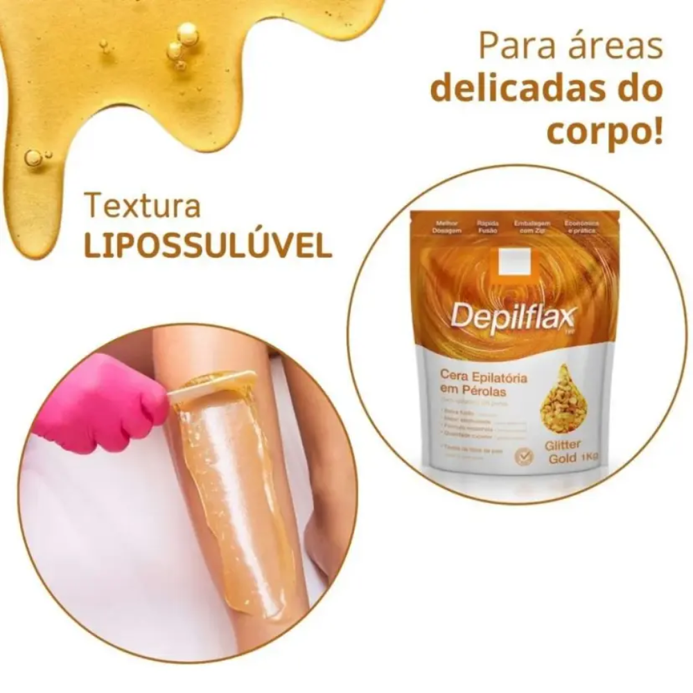 Cera Em Pérolas Glitter Gold Depilflax 1kg