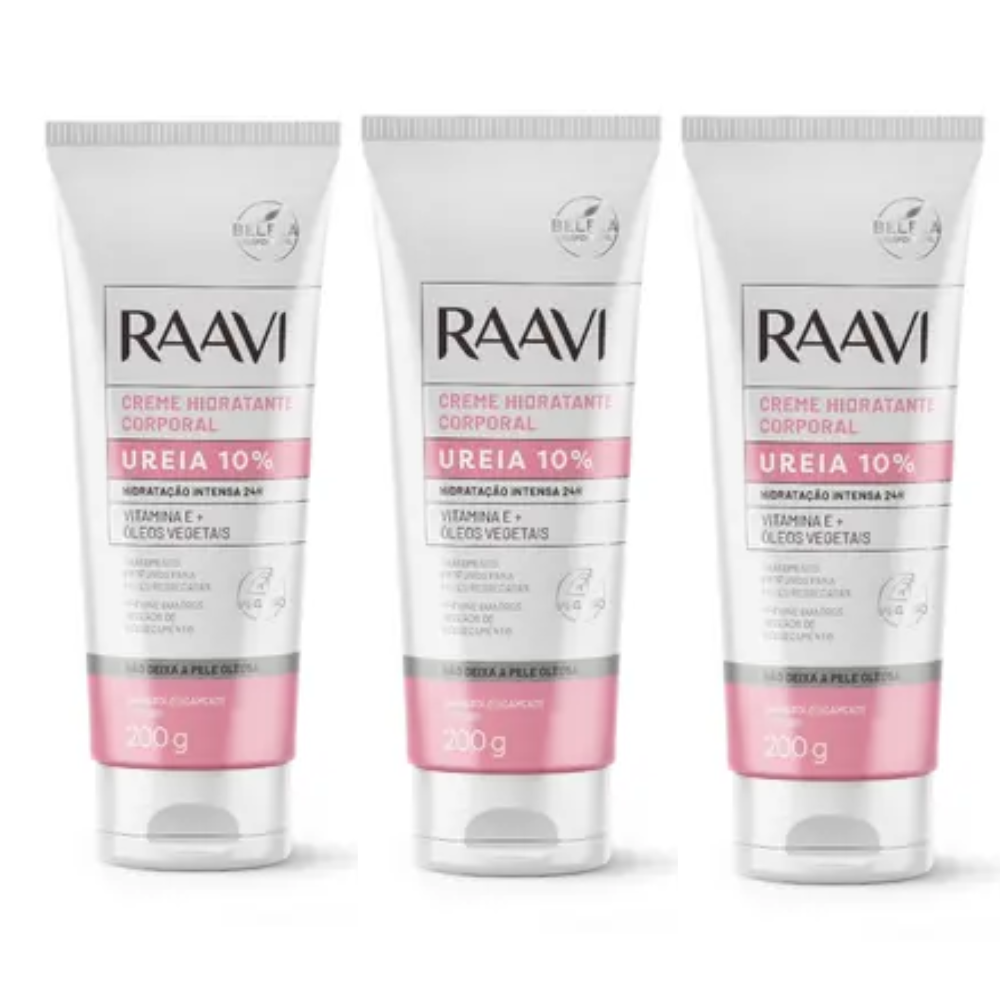 Kit Com 3 Creme Hidratante Ureia 10% Raavi 200g