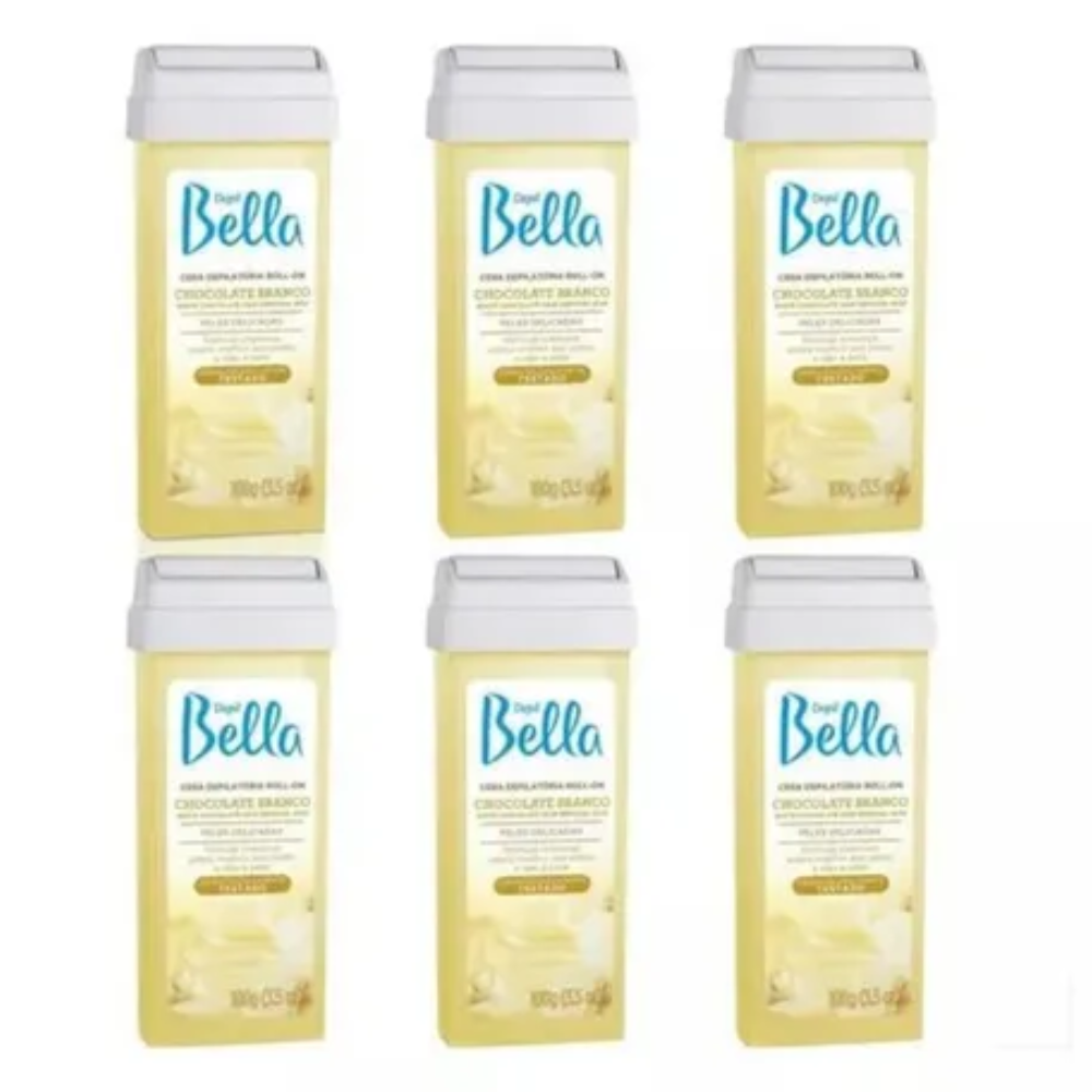 Kit 6 Refil Cera Depilatória Roll On Deo Chocolate Branco Depil Bella 100g