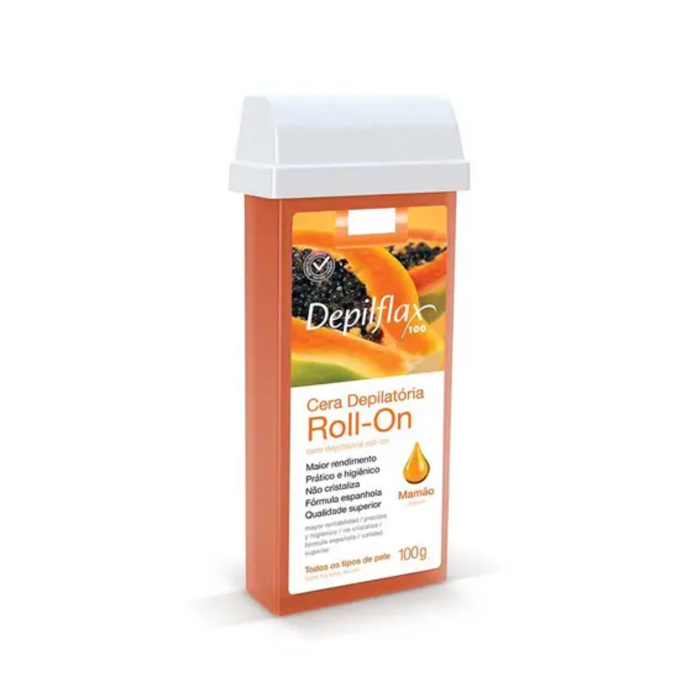 Kit 6 Refil Cera Depilatória Roll On Mamão Depilflax 100g