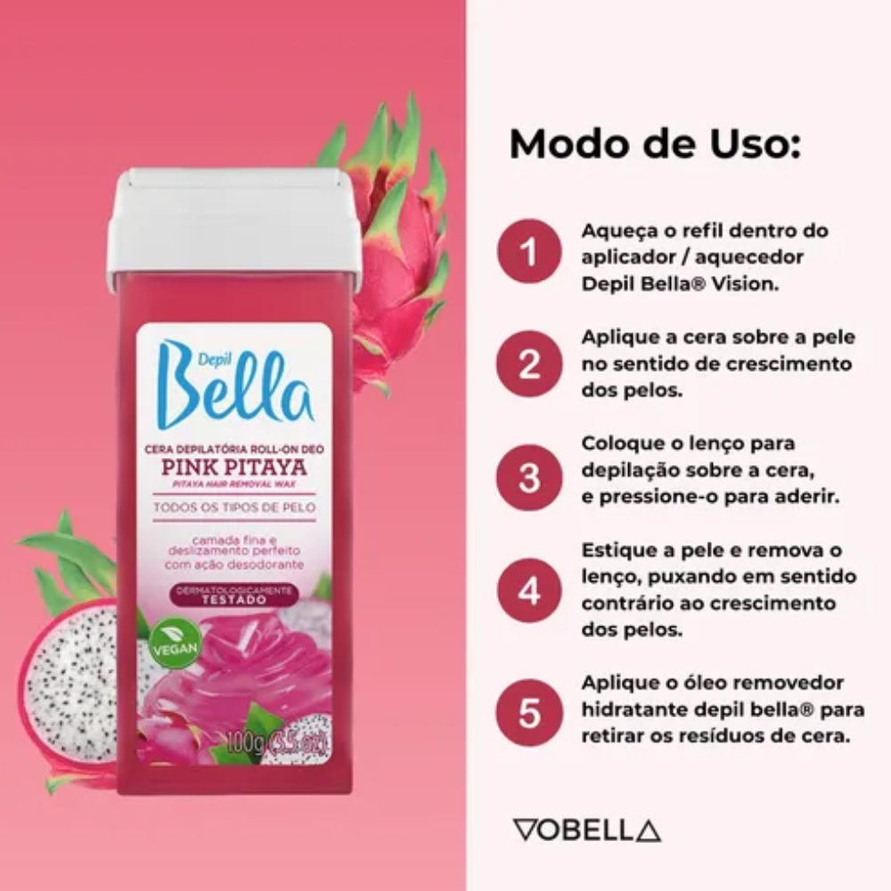 Refil Cera Depilatória Roll On Deo Pink Pitaya Depil Bella 100g