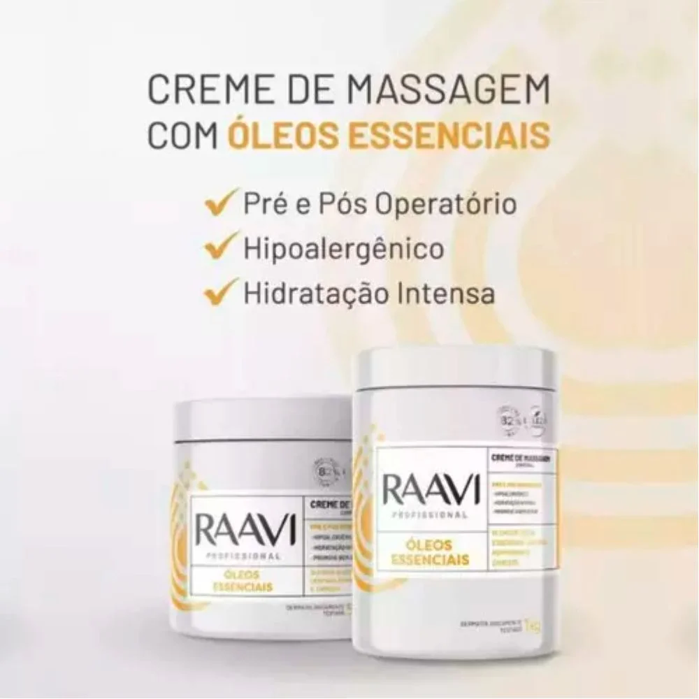 Creme De Massagem Corporal Óleos Essenciais Raavi 500g
