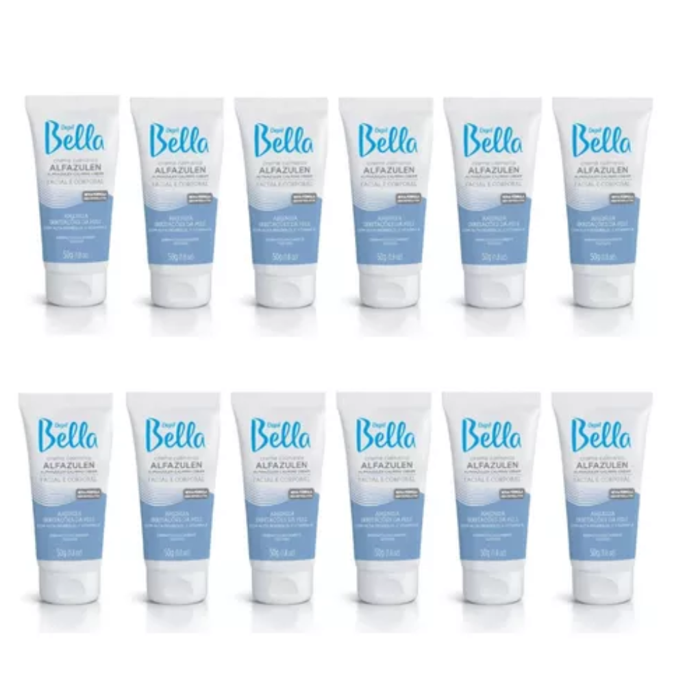 Kit Com 12 Creme Calmante Facial E Corporal Alfazulen Depil Bella 50g