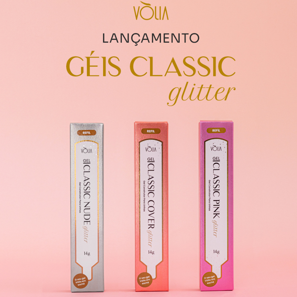 Gel Classic Pink Glitter Sachê Vòlia 14g