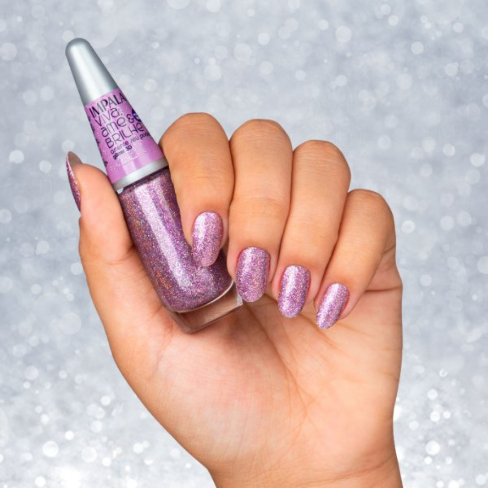 Esmalte Impala Viva, Ame e Brilhe Glitter 3D Ostente Seu Poder 7,5ml