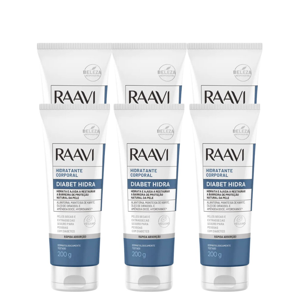 Kit Com 6 Creme Hidratante Diabet Raavi 200g