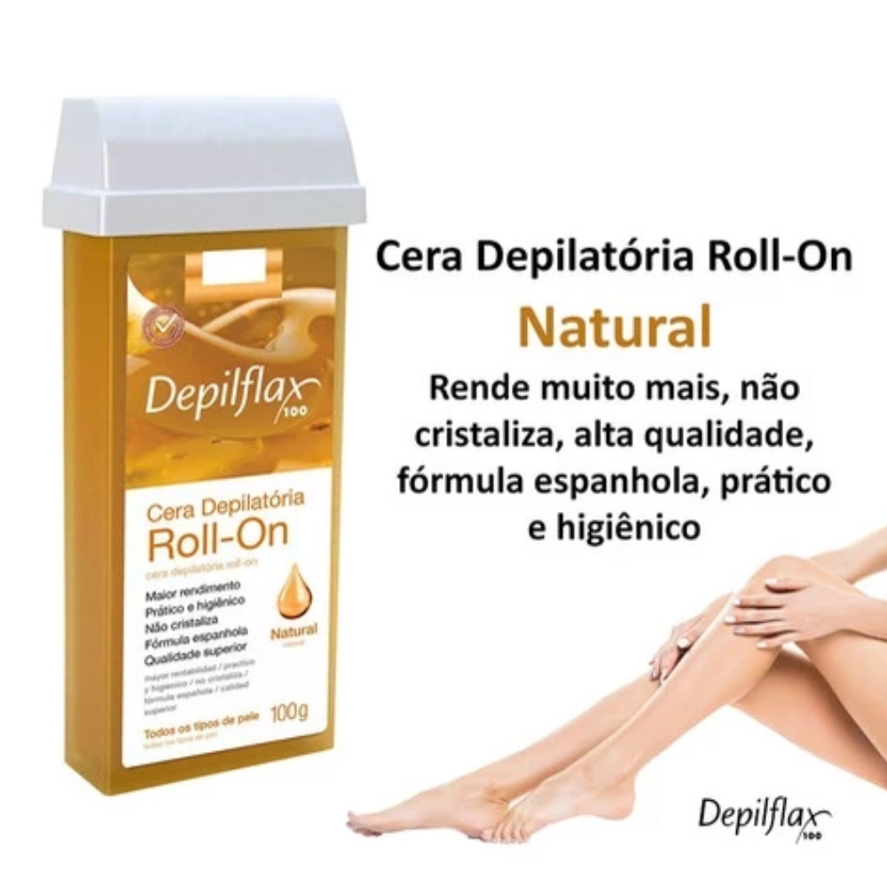 Kit 6 Refil Cera Depilatória Roll On Natural Depilflax 100g