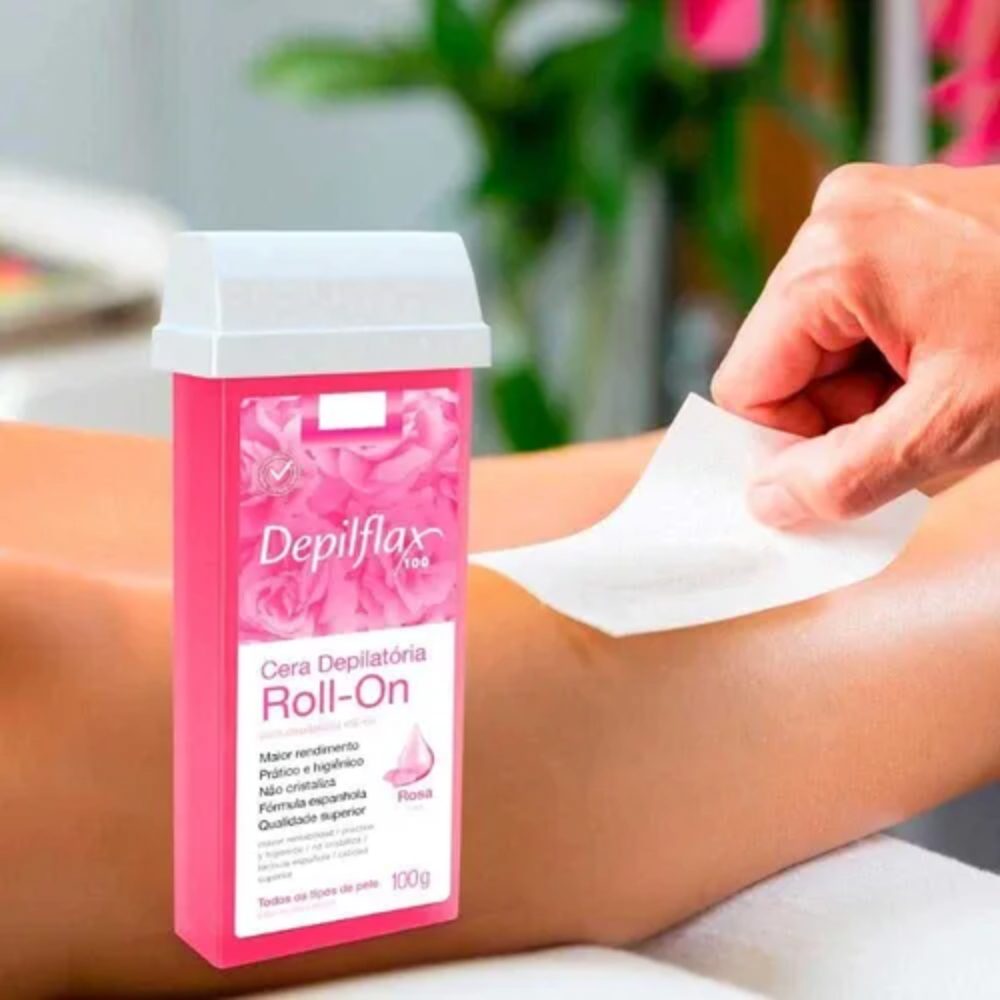Kit 6 Refil Cera Depilatória Roll On Rosa Depilflax 100g