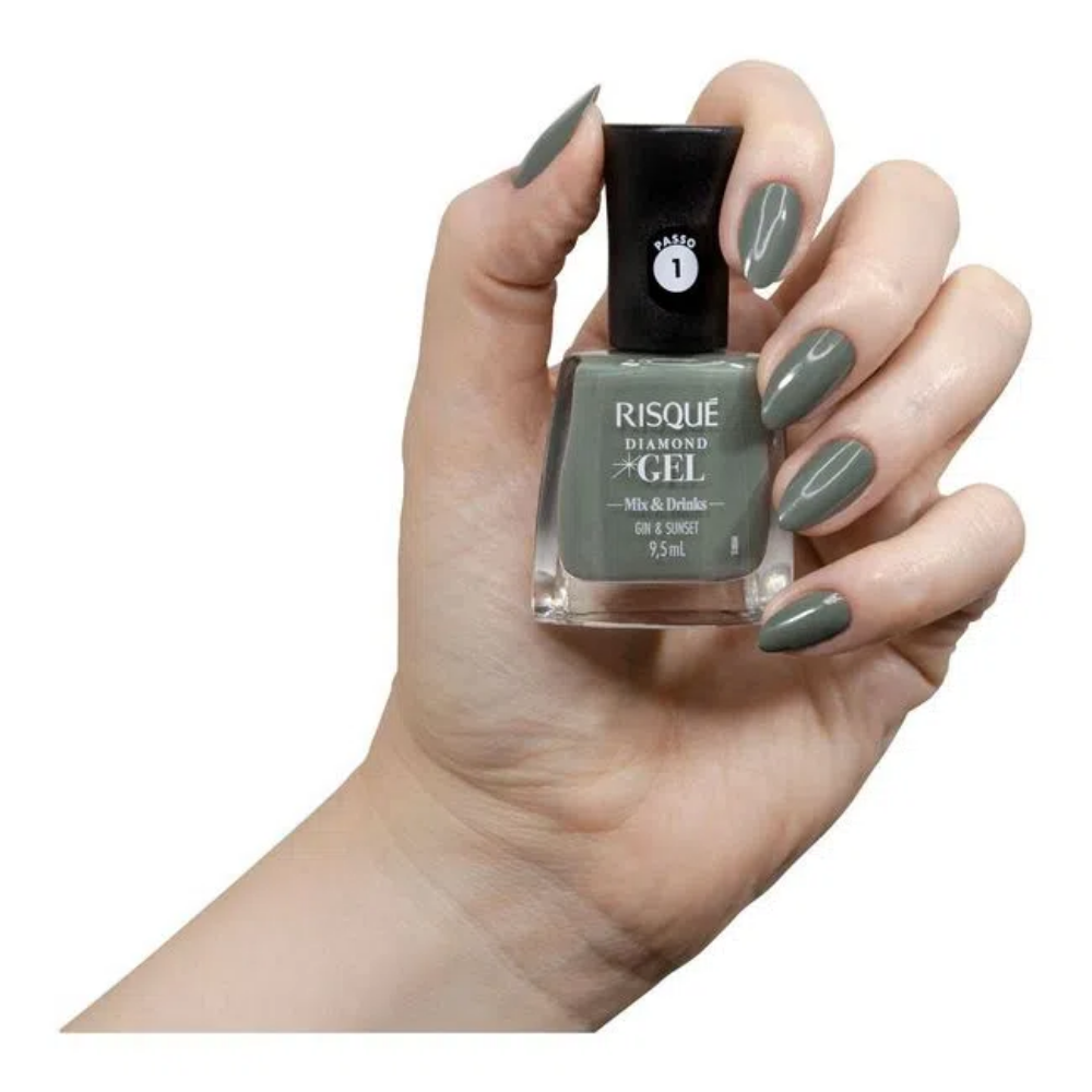 Esmalte Risqué Diamond Gel Gin E Sunset 9,5ml - Verde - Diamond Gel