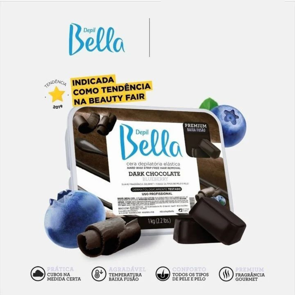Cera Elástica Dark Chocolate BlueBerry Premium Depil Bella 250g