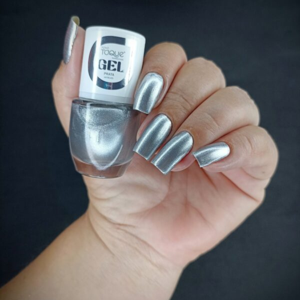 Esmalte Novo Toque Metálico Efeito Gel Prata 9ml