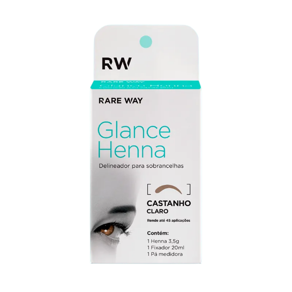Kit Henna E Fixador Para Sobrancelhas Glance Castanho Claro Rare Way 3,5g