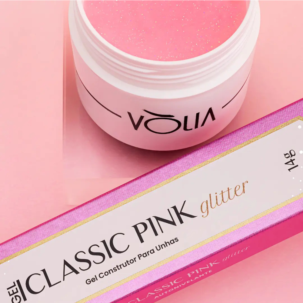 Gel Classic Pink Glitter Sachê Vòlia 14g