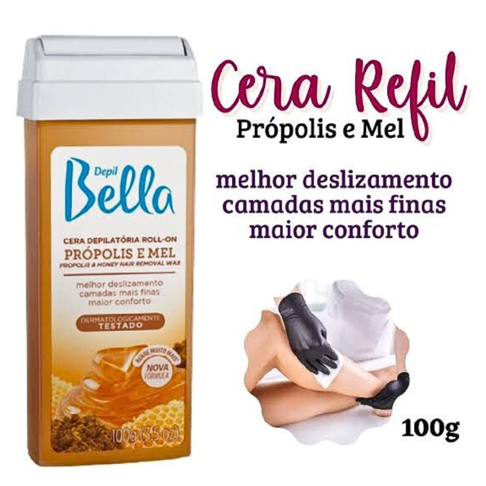 Refil Cera Depilatória Roll On Deo Própolis E Mel Depil Bella 100g