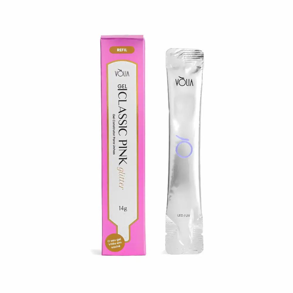 Gel Classic Pink Glitter Sachê Vòlia 14g