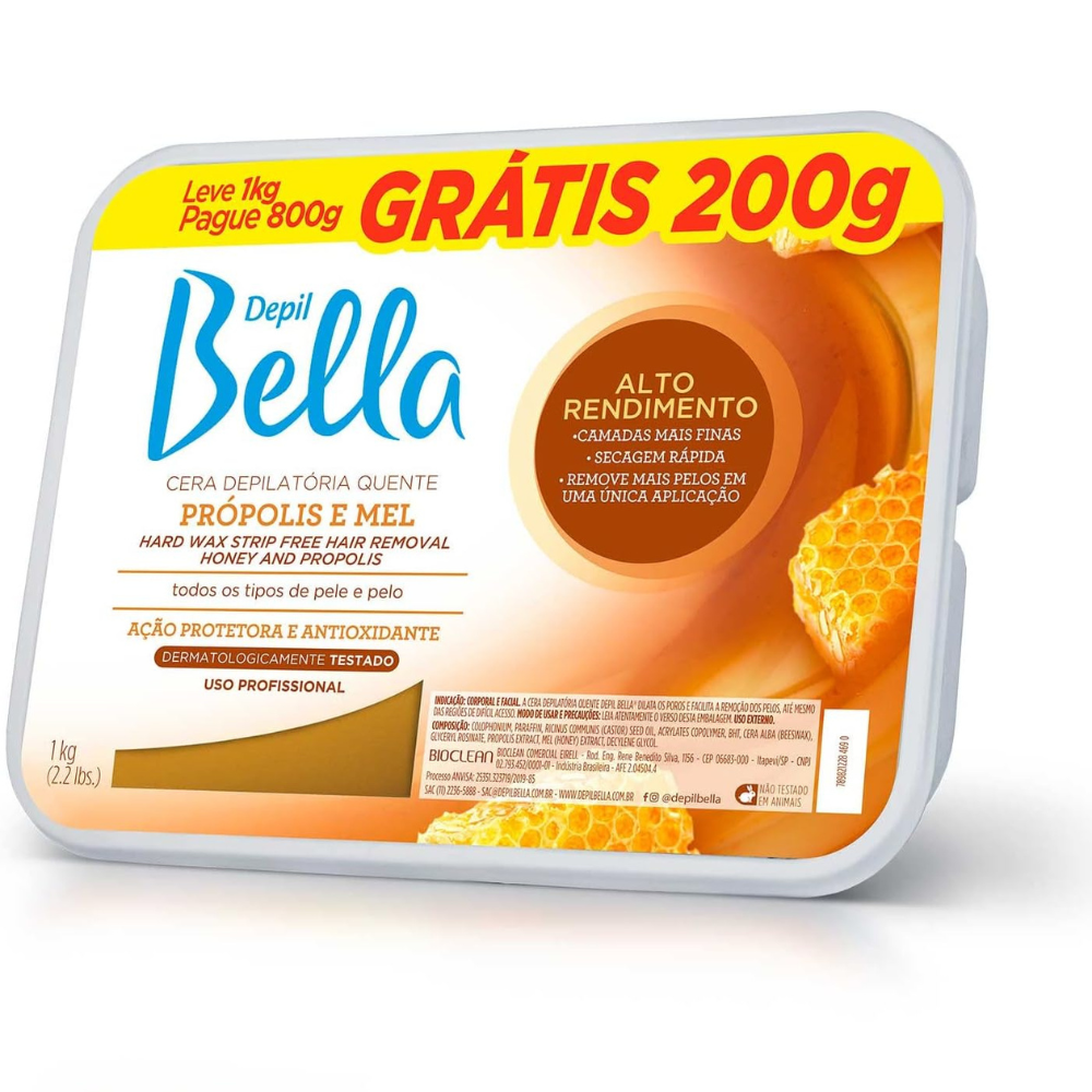 Cera Quente Em Barra Própolis E Mel Alto Rendimento Depil Bella 800g e Ganhe 200g