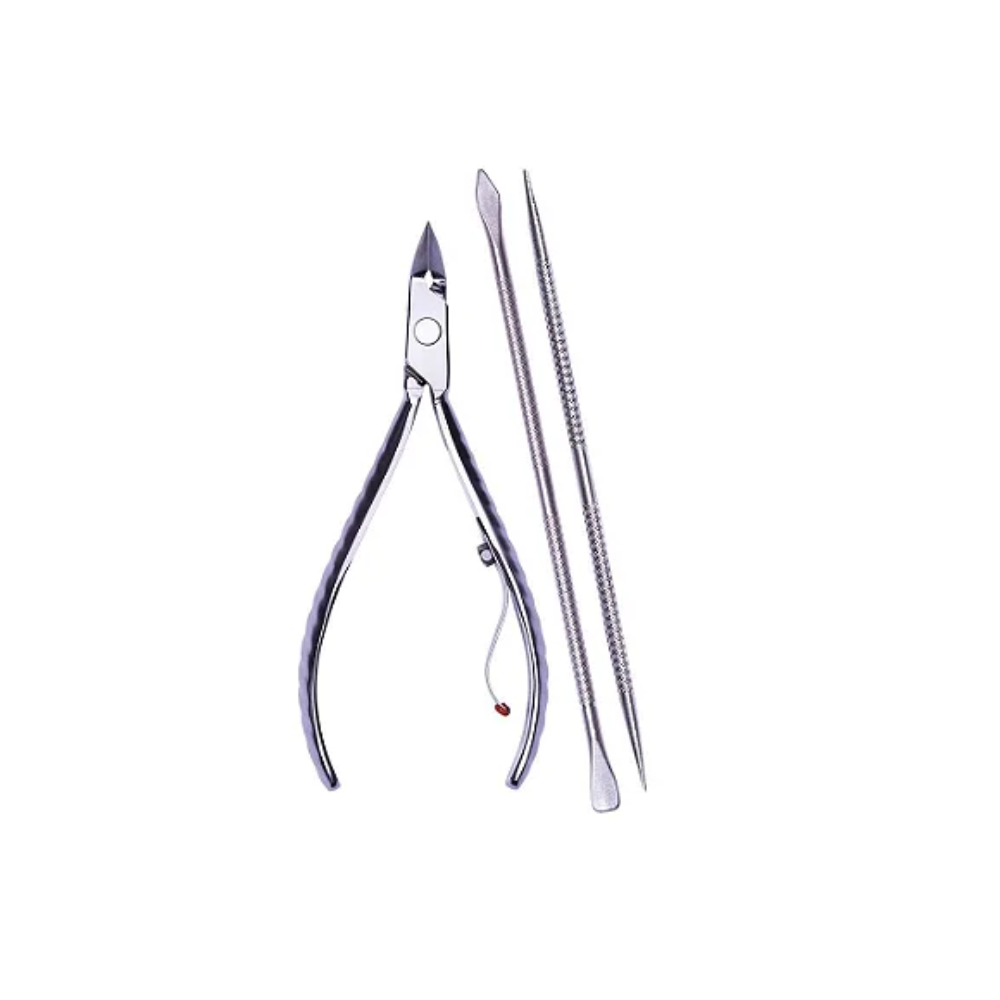 Alicate Para Cutículas Profissional 778 + Espátula + Palito Em Inox Mundial