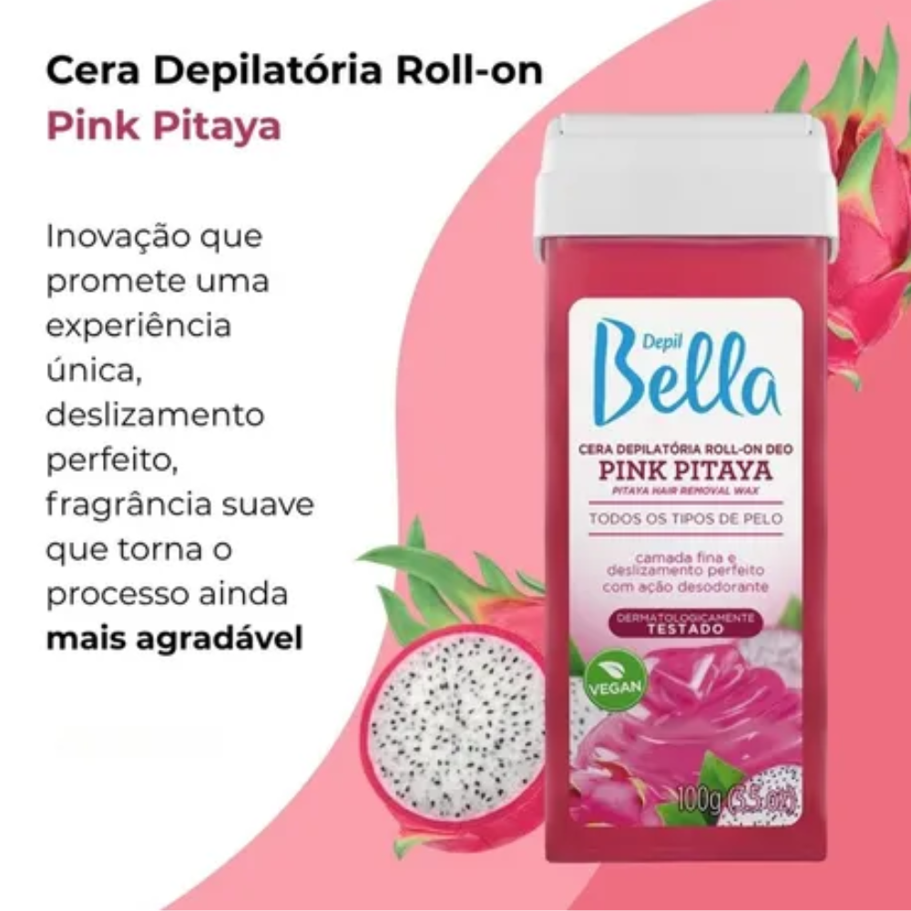 Kit 6 Refil Cera Depilatória Roll On Deo Pink Pitaya Depil Bella 100g
