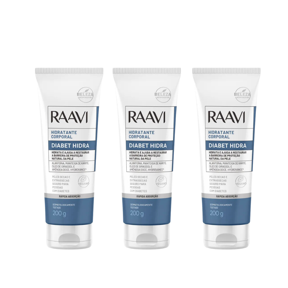 Kit Com 3 Creme Hidratante Diabet Raavi 200g