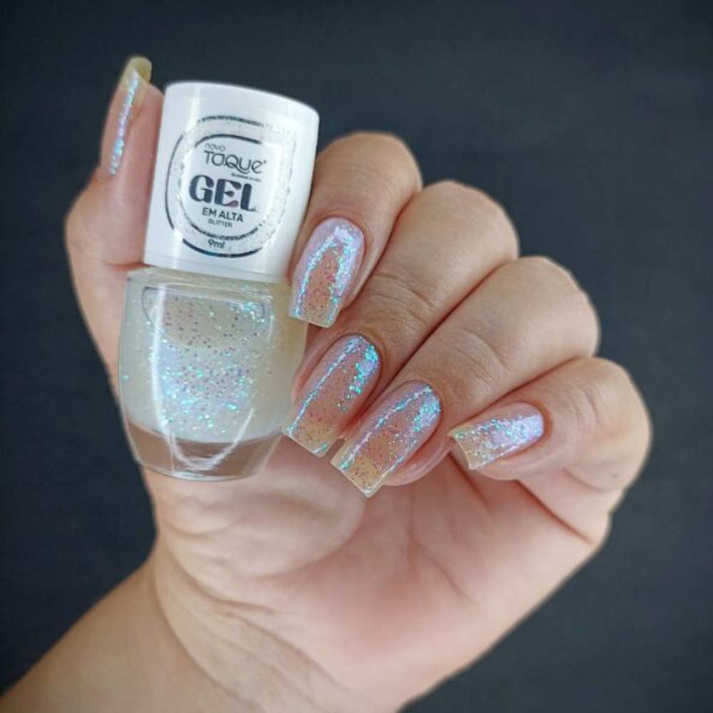 Esmalte Novo Toque Glitter Efeito Gel Em Alta 9ml