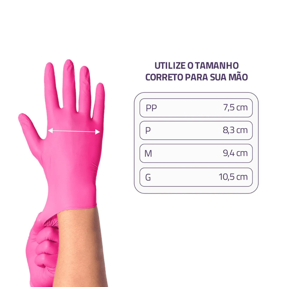 Caixa De Luvas Nitrílicas Super Max Tamanho M Com 100 Unidades Rosa