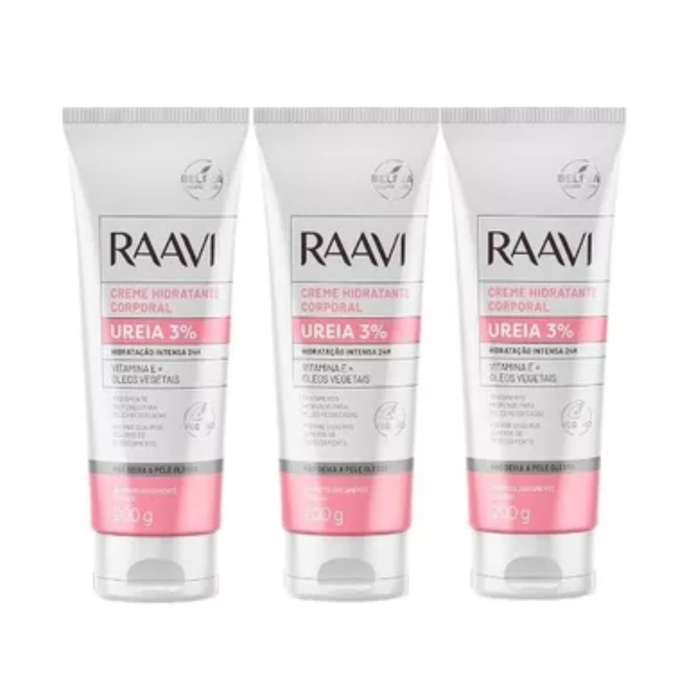 Kit Com 3 Creme Hidratante Ureia 3% Raavi 200g
