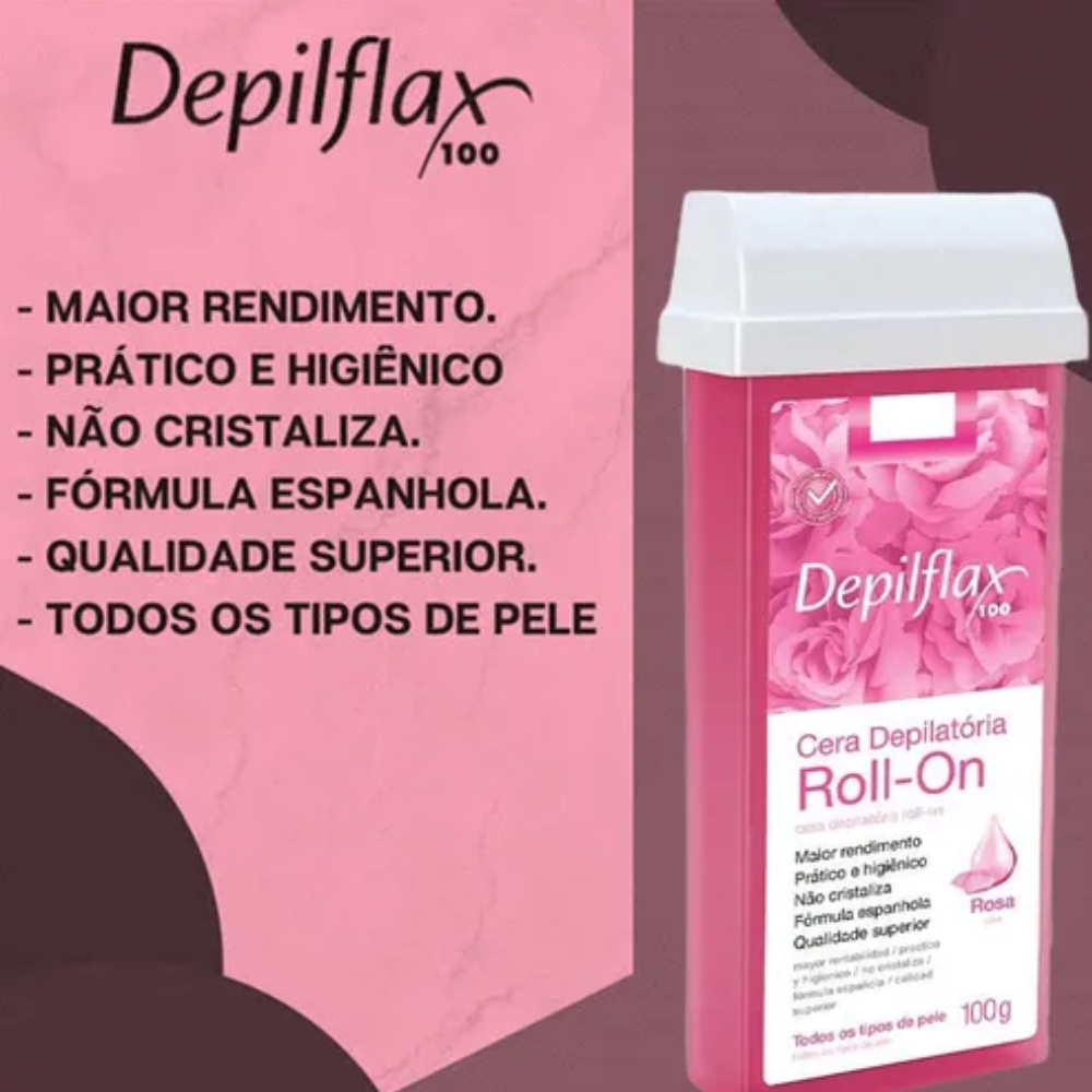 Kit 6 Refil Cera Depilatória Roll On Rosa Depilflax 100g