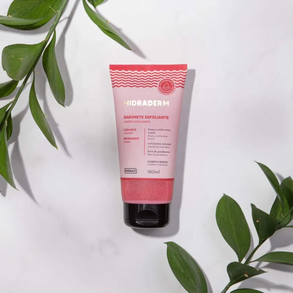 Sabonete Líquido Esfoliante Hidraderm Morango 180ml Farmax