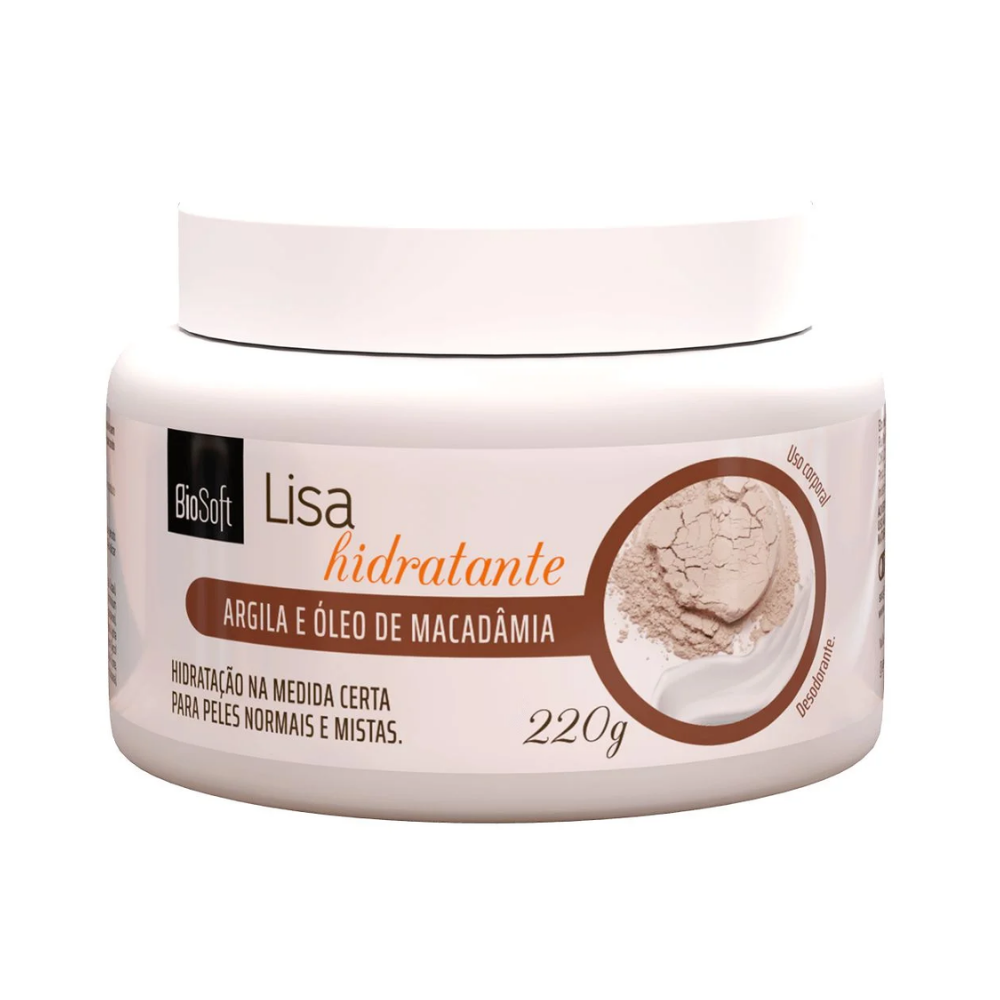 Creme Hidratante Corporal Com Argila E Óleo De Macadâmia Biosoft 220g