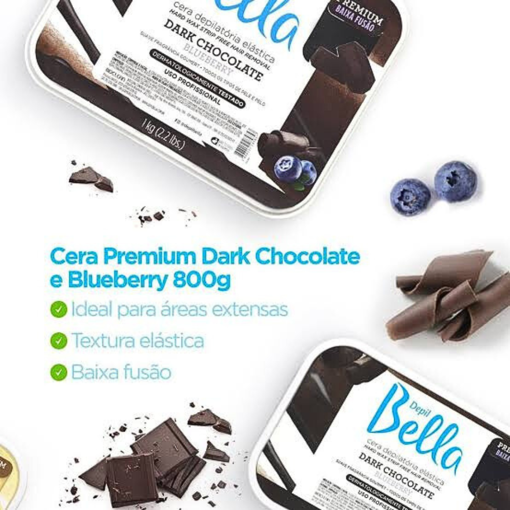 Cera Elástica Dark Chocolate BlueBerry Premium Depil Bella 250g