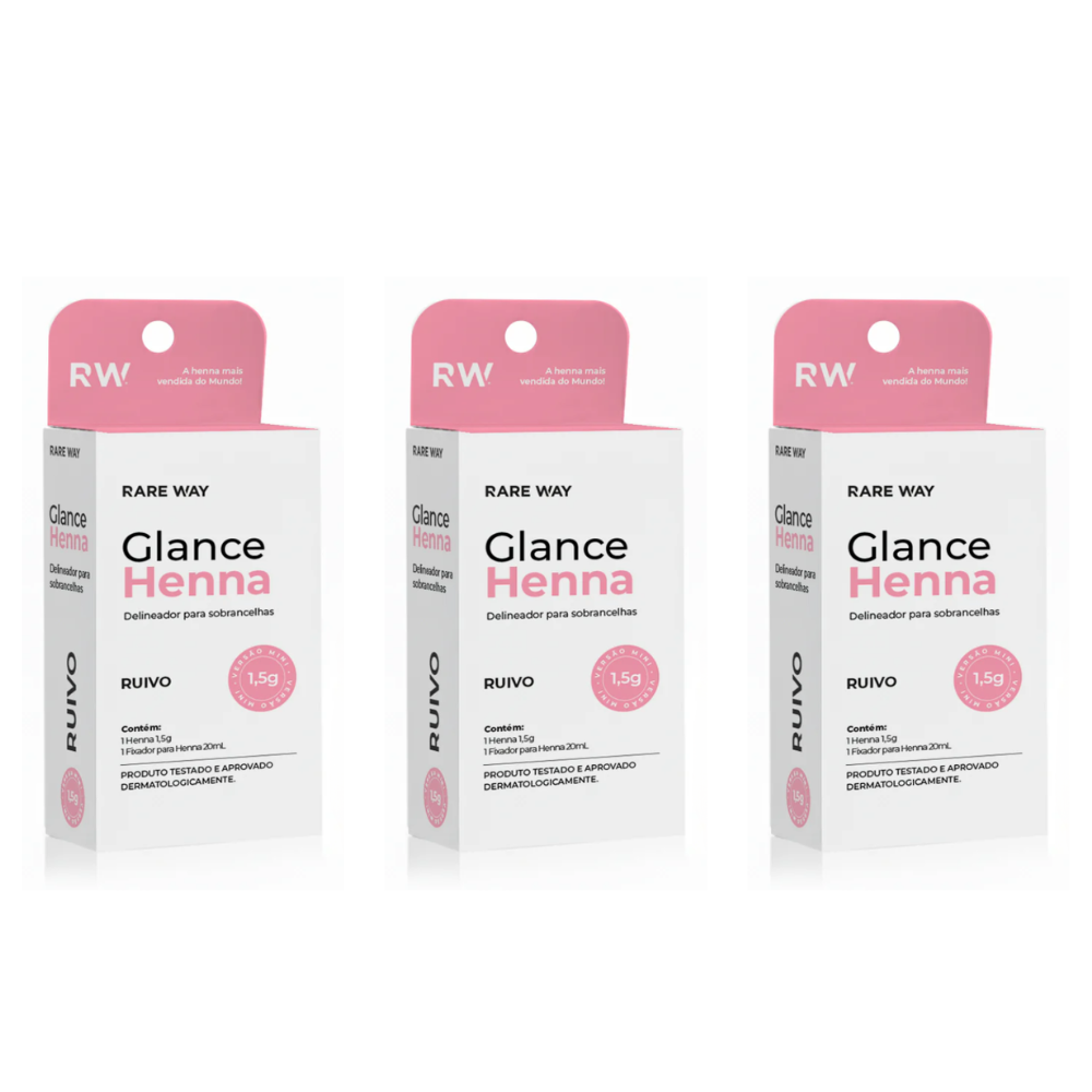 Kit 3 Hennas Glance Ruivo 1,5g  Rare Way