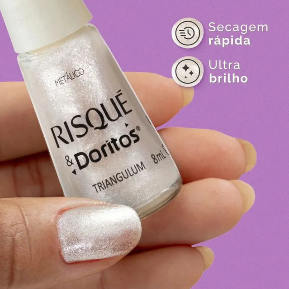 Esmalte Risqué & Doritos Metálico Triangulum Branco 8ml