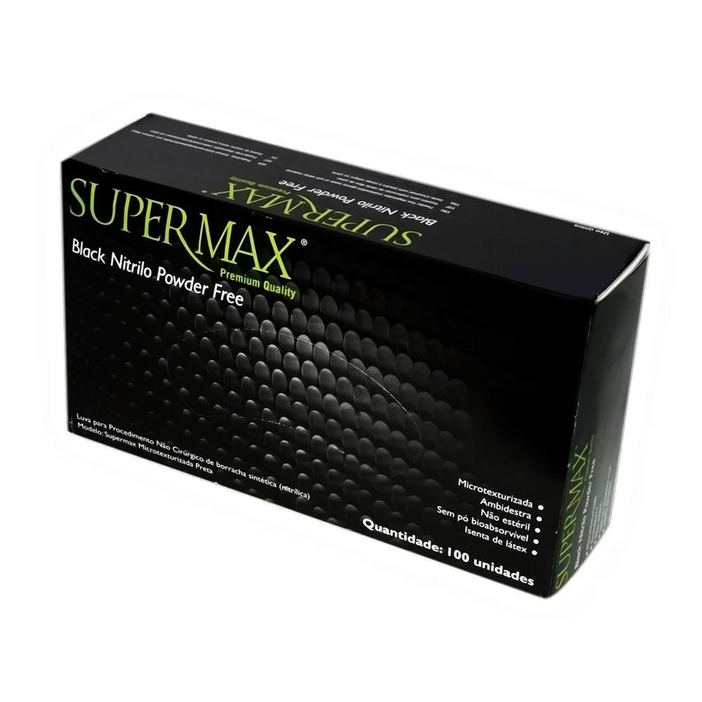 Caixa De Luvas Nitrílicas Super Max Tamanho G Com 100 Unidades Preta