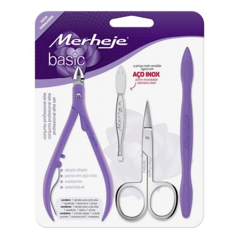 Kit Alicate, Pinça, Tesoura e Espátula Merheje