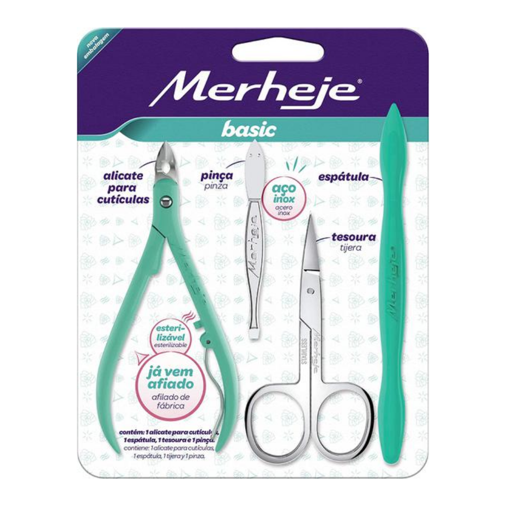 Kit Alicate, Pinça, Tesoura e Espátula Merheje