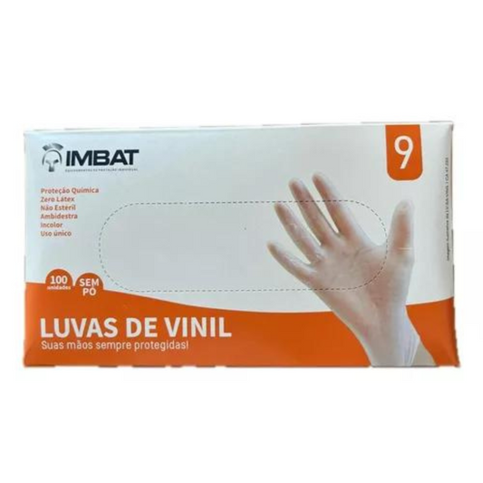 Caixa de Luvas em Vinil Incolor 100 Unidades Tamanho M Imbat