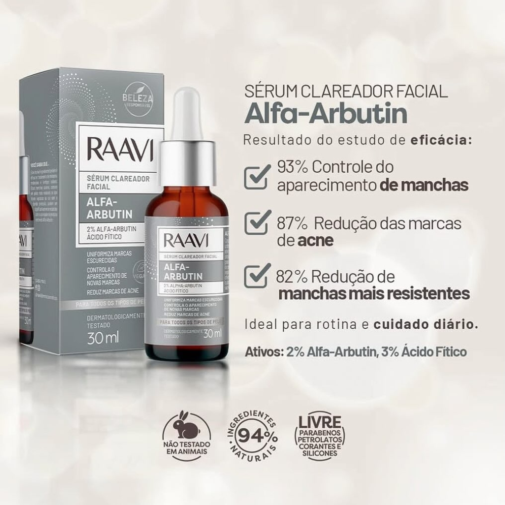 Sérum Facial Clareador Alfa-Arbutin Raavi 30ml