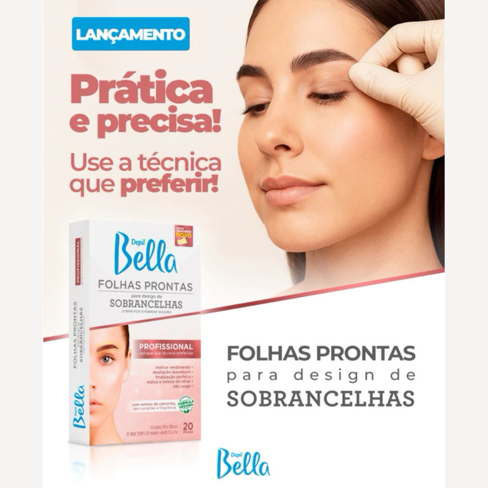 Cera Em Folhas Prontas Para Design de Sobrancelhas Depil Bella 20 Unidades
