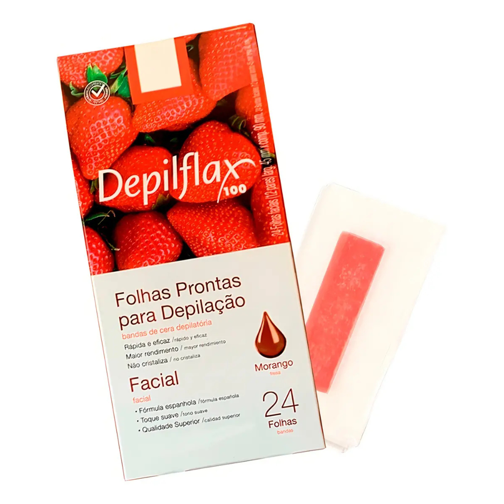 Cera Em Folhas Depilatórias Depilflax Facial 24 Unidades Morango