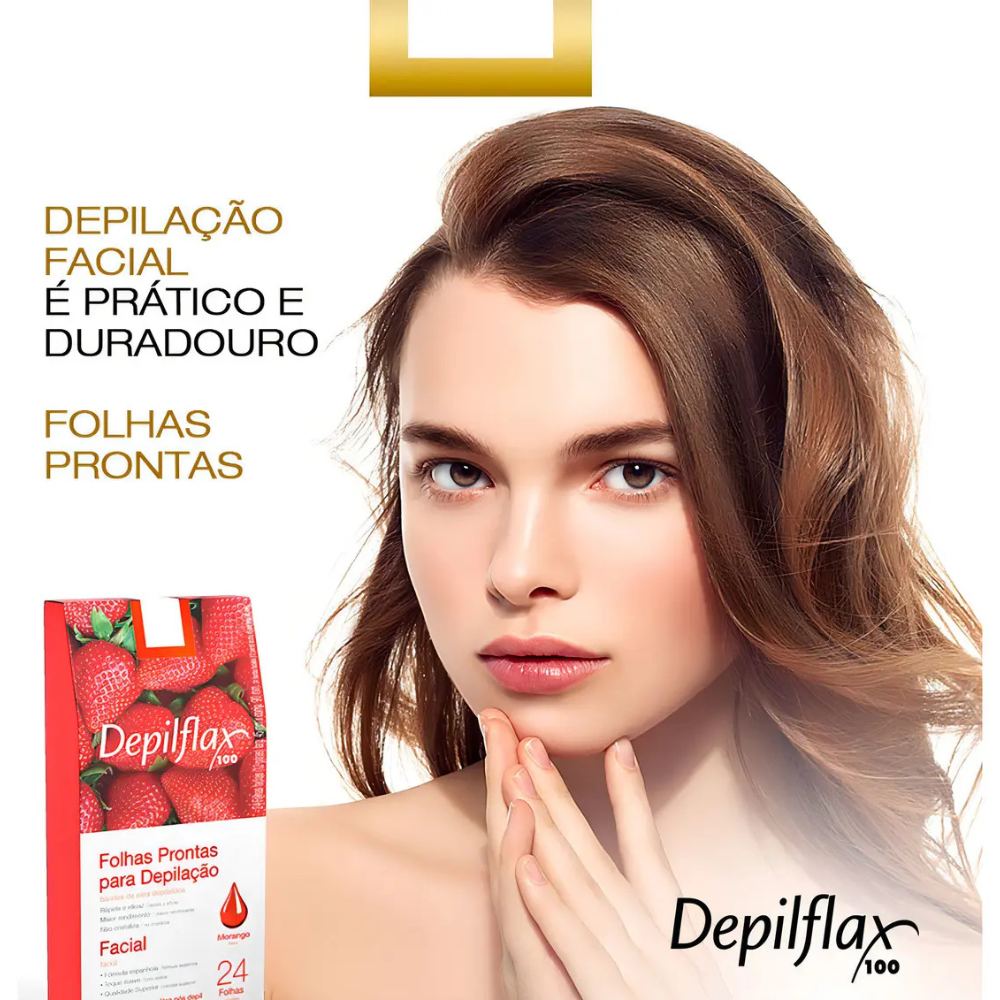 Cera Em Folhas Depilatórias Depilflax Facial 24 Unidades Morango