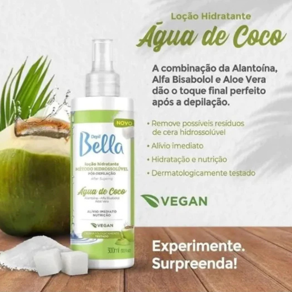 Loção Hidratante Hidrossolúvel Água De Coco Pós Depilação Depil Bella 300ml